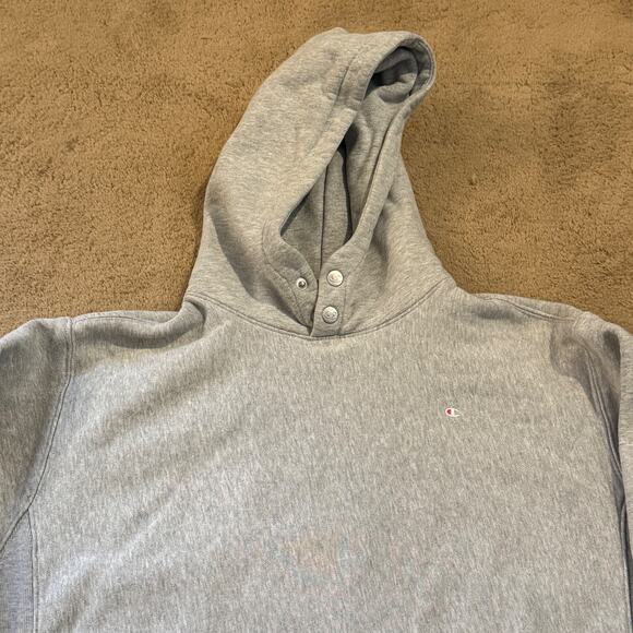 Vtg Champion Reverse Weave Womens Sweatshirt Gray Double Snap Collar Hooded M - Picture 1 of 12